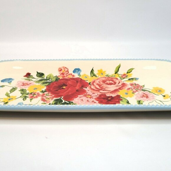 Pioneer Woman Serving Platter Sweet Rose Floral 14.17" Ceramic Tray Blue White - Picture 2 of 9